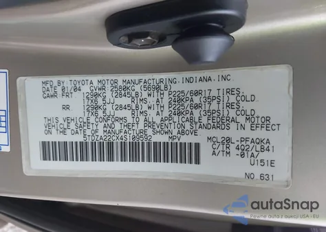 2004 Toyota Sienna Xle from USA, damaged, VIN 5TDZA22CX4S109592